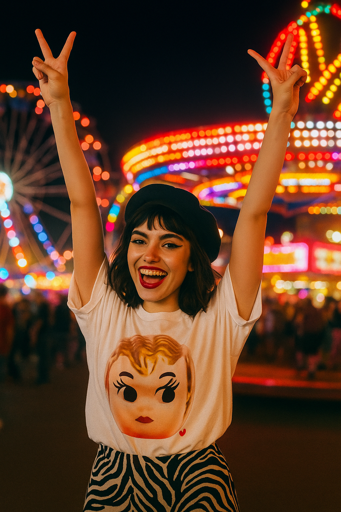 T-Shirt - Gold Kewpie Head design with Pink Heart deco