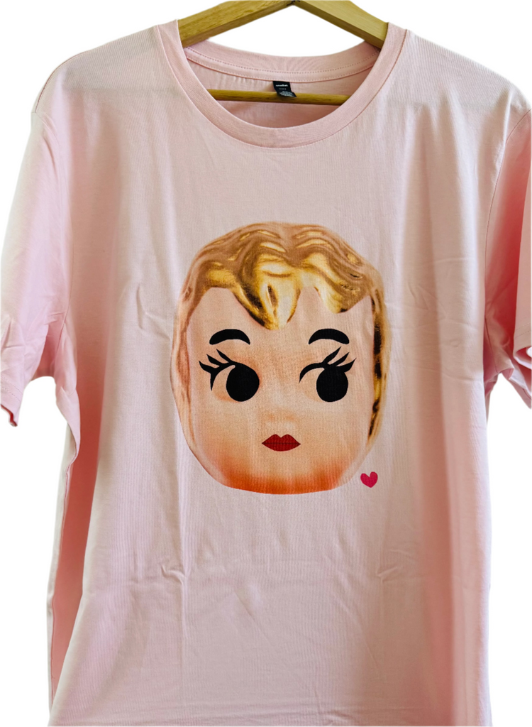 T-Shirt - Gold Kewpie Head design with Pink Heart deco